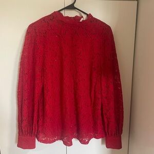 H&M Red Lace Peter Pan Blouse